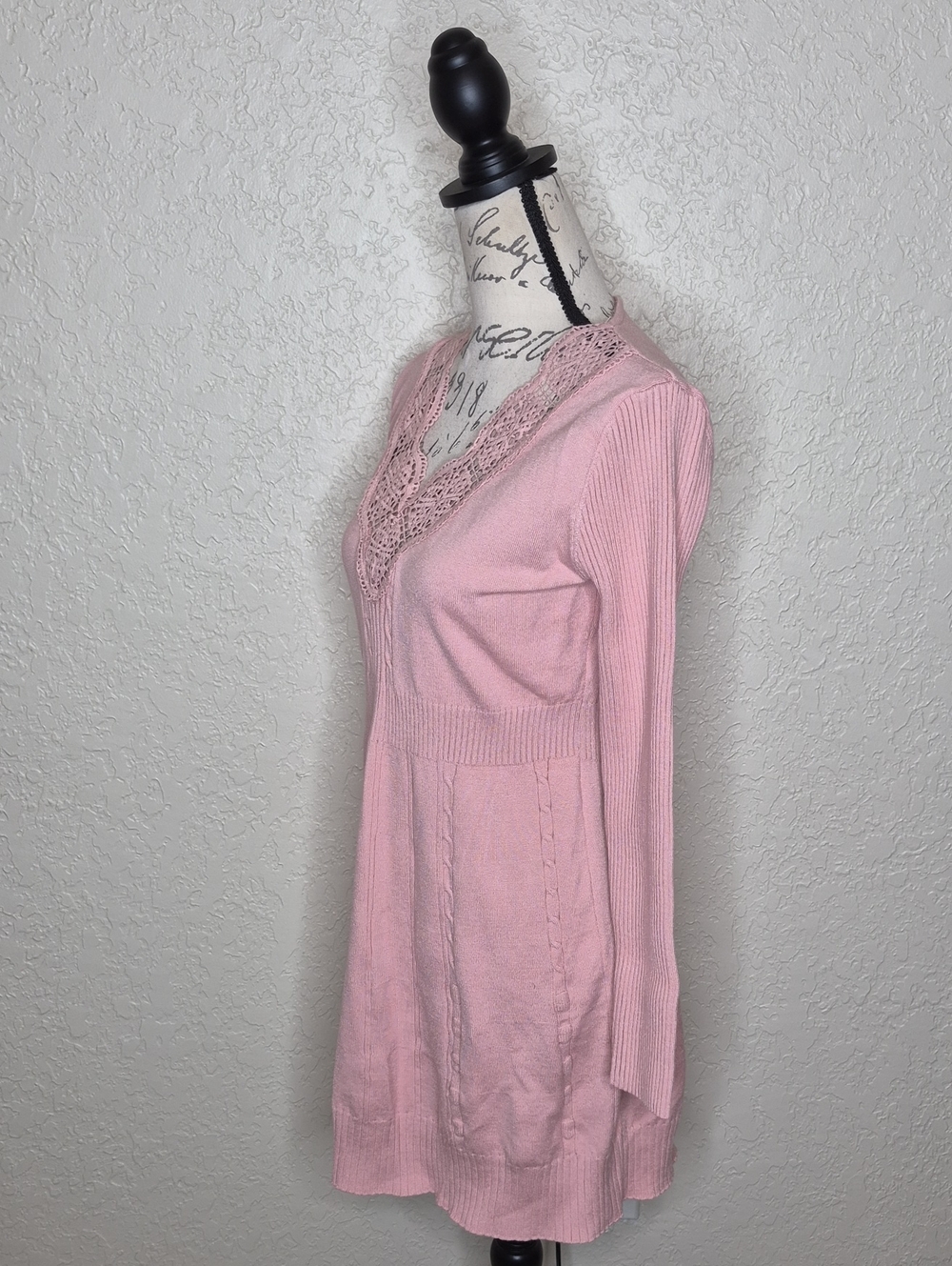 Embroidered Detail Sweater Dress Feminine Coquette Light Pink Size M - Picture 2 of 4